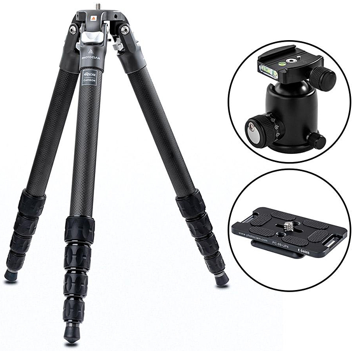 포토클램 Photoclam PTC-3352TC+ PRO38NS 트래블러 여행용 5단 카본삼각대 볼헤드키트(플레이트포함)