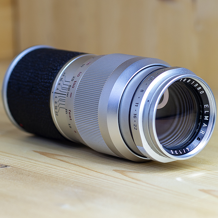 라이카 Leica ELMAR 135mm 1:4 M마운트.후드/95%